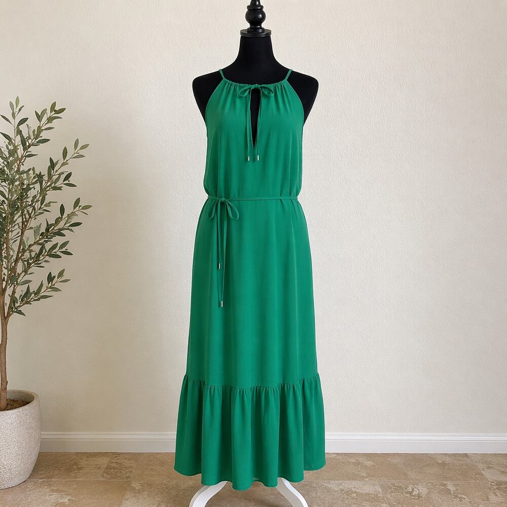 INC Maxi Dress Green SZ16 Tiered Strapless Summer Resort Boho - Picture 3 of 7